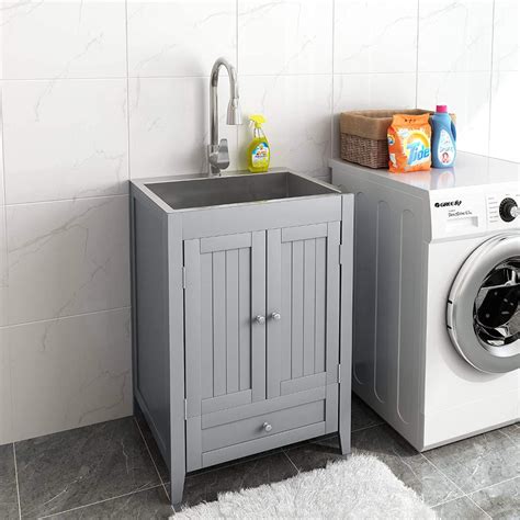 stainless steel laundry sink and wood cabinet|24 inch laundry sink cabinets.